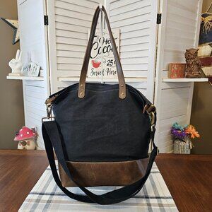 Kiko Black Canvas/Brown Leather Tote/Crossbody Bag